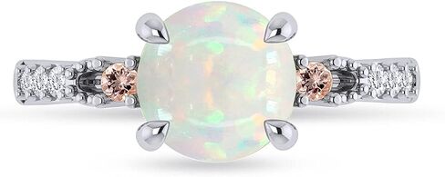 6MM Round Natural White Opal And 1.5MM Side Natural Morganite Gemstone & Diamond Accent Solitaire Engagement Rings in 14K Gold Over Sterling Silver (0.75Cttw) Valentine's Day Gift For Her in Saudi Arabia