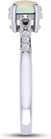 6MM Round Natural White Opal And 1.5MM Side Natural Morganite Gemstone & Diamond Accent Solitaire Engagement Rings in 14K Gold Over Sterling Silver (0.75Cttw) Valentine's Day Gift For Her in Saudi Arabia