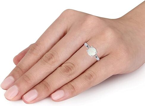 6MM Round Natural White Opal And 1.5MM Side Natural Morganite Gemstone & Diamond Accent Solitaire Engagement Rings in 14K Gold Over Sterling Silver (0.75Cttw) Valentine's Day Gift For Her in Saudi Arabia