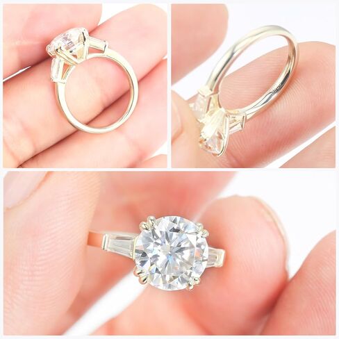 4.5CT 3-Stone Moissanite Engagement Ring for Women | D Color VVS1 Clarity, Round & Tapered Baguette Cut | 9K Gold Plated S925 Sterling Silver | Genuine Moissanite Promise Wedding Ring for Her Size 4-9| Anniversary Birthday Jewelry Gift in Saudi Arabia