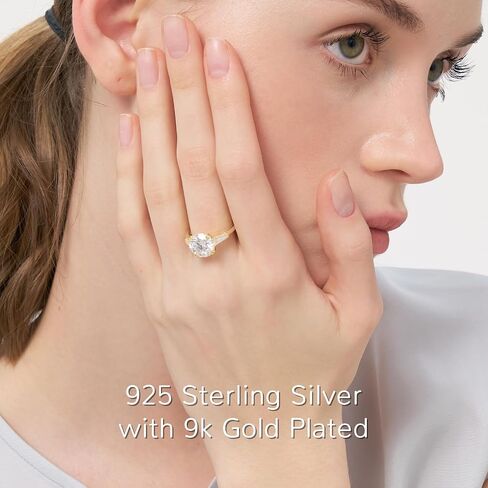 4.5CT 3-Stone Moissanite Engagement Ring for Women | D Color VVS1 Clarity, Round & Tapered Baguette Cut | 9K Gold Plated S925 Sterling Silver | Genuine Moissanite Promise Wedding Ring for Her Size 4-9| Anniversary Birthday Jewelry Gift in Saudi Arabia