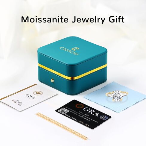 4.5CT 3-Stone Moissanite Engagement Ring for Women | D Color VVS1 Clarity, Round & Tapered Baguette Cut | 9K Gold Plated S925 Sterling Silver | Genuine Moissanite Promise Wedding Ring for Her Size 4-9| Anniversary Birthday Jewelry Gift in Saudi Arabia