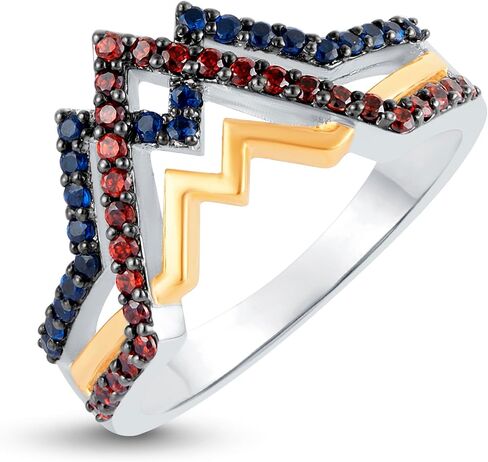 2.10 Cttw Round Shape Simulated Blue Sapphire & Simulated Red Garnet Wedding Engagement Wonder Women Collection Ring In 14K White Gold Plated 925 Sterling Silver in Saudi Arabia