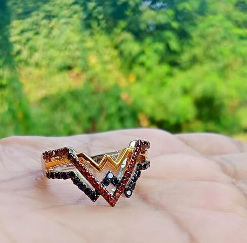 2.10 Cttw Round Shape Simulated Blue Sapphire & Simulated Red Garnet Wedding Engagement Wonder Women Collection Ring In 14K White Gold Plated 925 Sterling Silver in Saudi Arabia