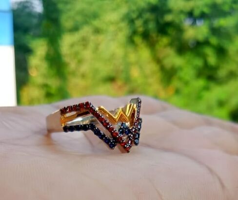 2.10 Cttw Round Shape Simulated Blue Sapphire & Simulated Red Garnet Wedding Engagement Wonder Women Collection Ring In 14K White Gold Plated 925 Sterling Silver in Saudi Arabia
