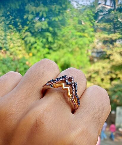 2.10 Cttw Round Shape Simulated Blue Sapphire & Simulated Red Garnet Wedding Engagement Wonder Women Collection Ring In 14K White Gold Plated 925 Sterling Silver in Saudi Arabia