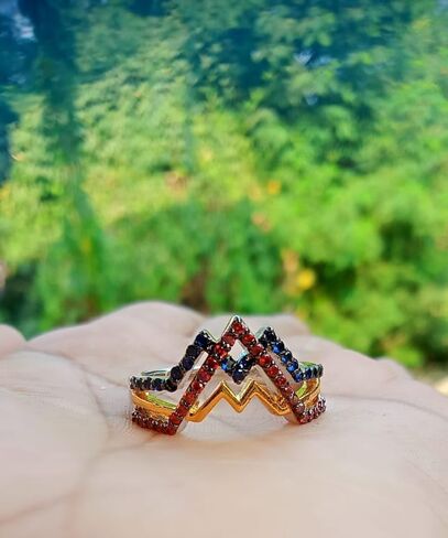 2.10 Cttw Round Shape Simulated Blue Sapphire & Simulated Red Garnet Wedding Engagement Wonder Women Collection Ring In 14K White Gold Plated 925 Sterling Silver in Saudi Arabia