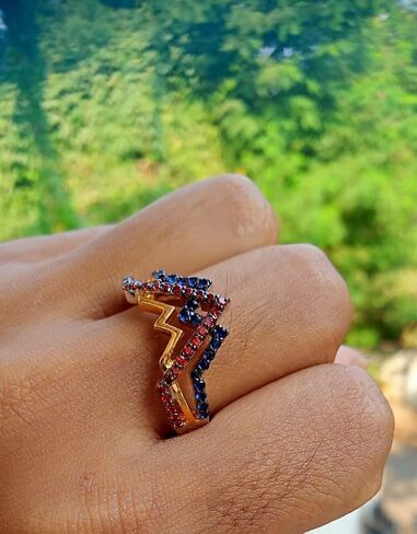 2.10 Cttw Round Shape Simulated Blue Sapphire & Simulated Red Garnet Wedding Engagement Wonder Women Collection Ring In 14K White Gold Plated 925 Sterling Silver in Saudi Arabia