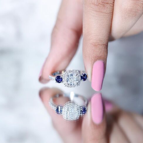 Certified Lab Grown Diamond Designer Engagement Ring, Ef-Vs Quality, Diamond Sapphire Ring - Gift For Special Occasions in Kuwait