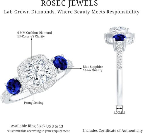 Certified Lab Grown Diamond Designer Engagement Ring, Ef-Vs Quality, Diamond Sapphire Ring - Gift For Special Occasions in Kuwait