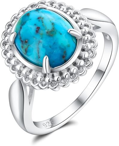 AIBAO البيضاوي الفيروز / اللازورد / الملكيت خواتم للنساء الرجال الفضة الاسترليني مزدوجة هالة خاتم الخطوبة حجم 6 إلى 10 الذكرى عيد الميلاد عيد الأم هدايا مجوهرات عيد الحب in Kuwait