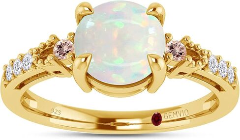 6MM Round Natural White Opal And 1.5MM Side Natural Morganite Gemstone & Diamond Accent Solitaire Engagement Rings in 14K Gold Over Sterling Silver (0.75Cttw) Valentine's Day Gift For Her in Saudi Arabia