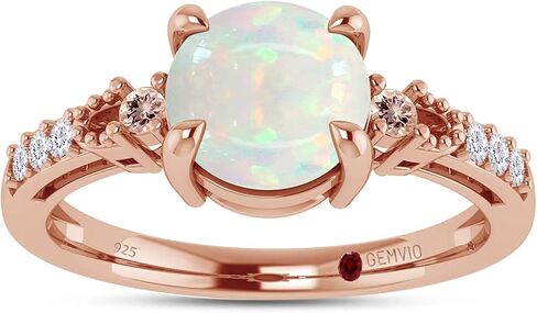 6MM Round Natural White Opal And 1.5MM Side Natural Morganite Gemstone & Diamond Accent Solitaire Engagement Rings in 14K Gold Over Sterling Silver (0.75Cttw) Valentine's Day Gift For Her in Saudi Arabia