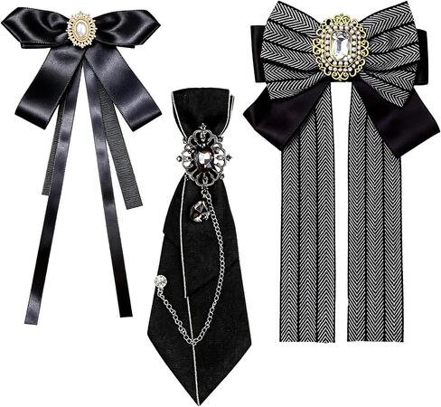 3 Pack Women's Black Neck Tie & Bow Ties Set, Adjustable Pre-Tied Bowtie for Blouse, Shirt, Uniform& Daily Costume Wear in Saudi Arabia