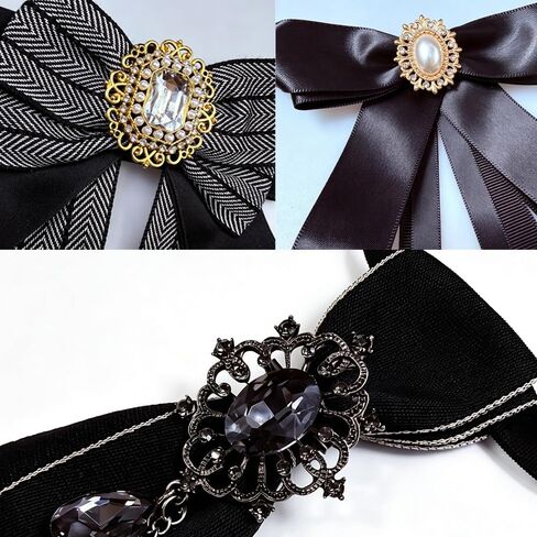 3 Pack Women's Black Neck Tie & Bow Ties Set, Adjustable Pre-Tied Bowtie for Blouse, Shirt, Uniform& Daily Costume Wear in Saudi Arabia