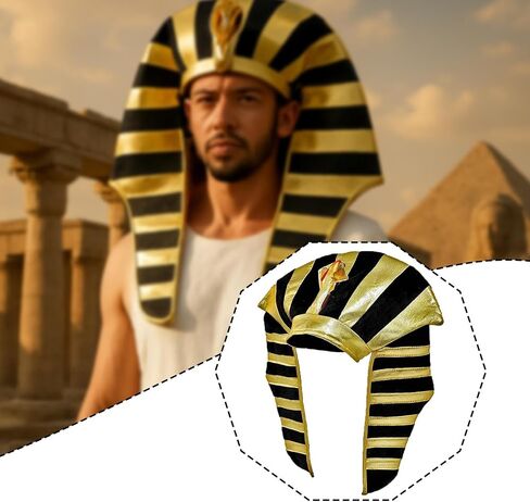 Qianly Egyptian Pharaoh Hat Costume Headdress Headpiece Accessories with Gold Embellishments and Pattern Suitable for Kids Adults Cosplay in Saudi Arabia