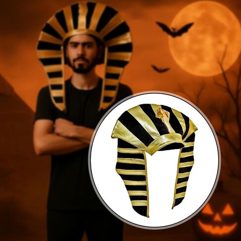 Qianly Egyptian Pharaoh Hat Costume Headdress Headpiece Accessories with Gold Embellishments and Pattern Suitable for Kids Adults Cosplay in Saudi Arabia