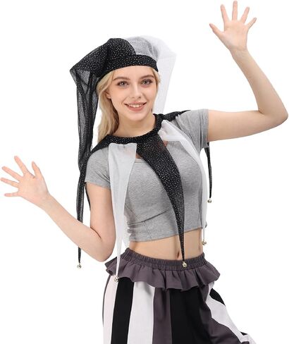 Jester Hat and Collar Costume Set Medieval Mesh Pointed Fool Hats Neck Accessories with Bells Halloween in Saudi Arabia