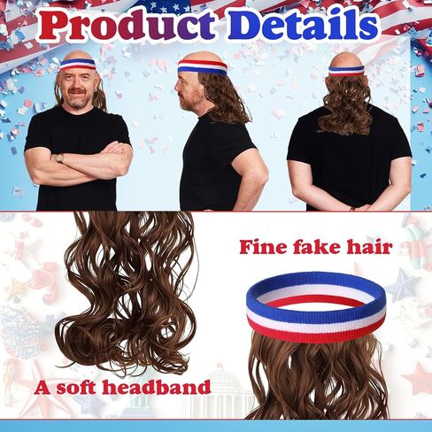 Cindeer American Flag Cape Sweat Headband with Mullet Wig Set Retro Patriotic Accessories Patriotic Party Costume for 4th of July Independence Day Adult Celebration in Kuwait