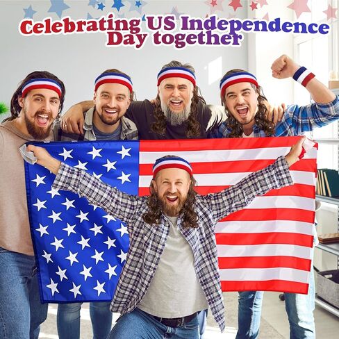 Cindeer American Flag Cape Sweat Headband with Mullet Wig Set Retro Patriotic Accessories Patriotic Party Costume for 4th of July Independence Day Adult Celebration in Kuwait