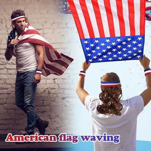 Cindeer American Flag Cape Sweat Headband with Mullet Wig Set Retro Patriotic Accessories Patriotic Party Costume for 4th of July Independence Day Adult Celebration in Kuwait
