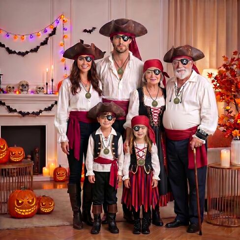 6PCS Pirate Costume Accessories for Men Women Pirate Costume Set Include Hat Bandana Sash Eye Patch bracelet Necklace in Kuwait