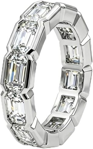 Moissanite Eternity Band Rings for Women, GRA Certified Emerald Cut 3x5mm D Color VVS1 Lab Created Diamond Wedding Band, s925 Sterling Silver Anniversary Engagement Stackable Ring in Saudi Arabia