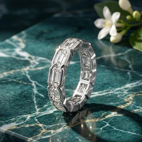 Moissanite Eternity Band Rings for Women, GRA Certified Emerald Cut 3x5mm D Color VVS1 Lab Created Diamond Wedding Band, s925 Sterling Silver Anniversary Engagement Stackable Ring in Saudi Arabia