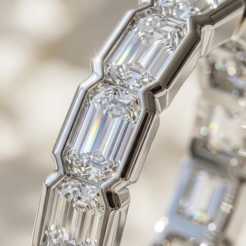 Moissanite Eternity Band Rings for Women, GRA Certified Emerald Cut 3x5mm D Color VVS1 Lab Created Diamond Wedding Band, s925 Sterling Silver Anniversary Engagement Stackable Ring in Saudi Arabia