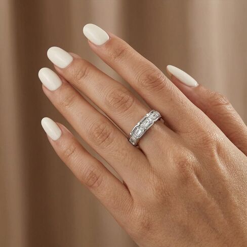 Moissanite Eternity Band Rings for Women, GRA Certified Emerald Cut 3x5mm D Color VVS1 Lab Created Diamond Wedding Band, s925 Sterling Silver Anniversary Engagement Stackable Ring in Saudi Arabia