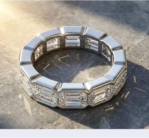 Moissanite Eternity Band Rings for Women, GRA Certified Emerald Cut 3x5mm D Color VVS1 Lab Created Diamond Wedding Band, s925 Sterling Silver Anniversary Engagement Stackable Ring in Saudi Arabia
