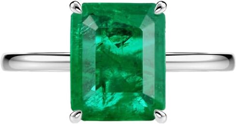 14K Solid Gold over S925 Luxurious 4 Carat Rectangular Emerald Engagement Ring, Fine May Birthstone Jewelry for Women in Saudi Arabia