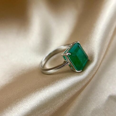 14K Solid Gold over S925 Luxurious 4 Carat Rectangular Emerald Engagement Ring, Fine May Birthstone Jewelry for Women in Saudi Arabia