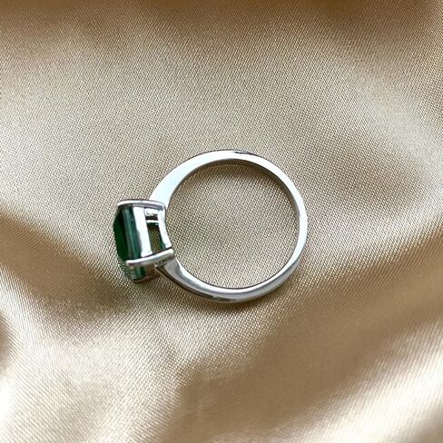 14K Solid Gold over S925 Luxurious 4 Carat Rectangular Emerald Engagement Ring, Fine May Birthstone Jewelry for Women in Saudi Arabia