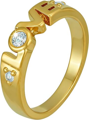 مجوهرات LIFETIME JEWELRY مكعب زركونيا LOVE خاتم ذهبي للنساء - خاتم وعد بثلاثة أحجار مطلي بالذهب الحقيقي عيار 24 قيراط - خاتم خطوبة ماسي مقلد - صنع في الولايات المتحدة الأمريكية مع استبدال مدى الحياة in Kuwait