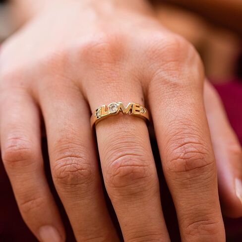 مجوهرات LIFETIME JEWELRY مكعب زركونيا LOVE خاتم ذهبي للنساء - خاتم وعد بثلاثة أحجار مطلي بالذهب الحقيقي عيار 24 قيراط - خاتم خطوبة ماسي مقلد - صنع في الولايات المتحدة الأمريكية مع استبدال مدى الحياة in Kuwait