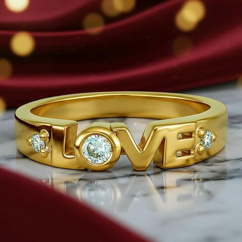 مجوهرات LIFETIME JEWELRY مكعب زركونيا LOVE خاتم ذهبي للنساء - خاتم وعد بثلاثة أحجار مطلي بالذهب الحقيقي عيار 24 قيراط - خاتم خطوبة ماسي مقلد - صنع في الولايات المتحدة الأمريكية مع استبدال مدى الحياة in Kuwait