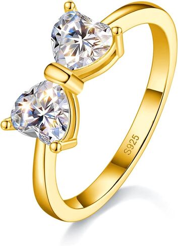 Moissanite Bow Promise Ring for Women | 1.6CT Heart, Engagement Ring, S925 Sterling Silver, 18K White Gold Plated, Stackable in Saudi Arabia