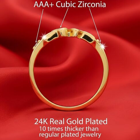 مجوهرات LIFETIME JEWELRY مكعب زركونيا LOVE خاتم ذهبي للنساء - خاتم وعد بثلاثة أحجار مطلي بالذهب الحقيقي عيار 24 قيراط - خاتم خطوبة ماسي مقلد - صنع في الولايات المتحدة الأمريكية مع استبدال مدى الحياة in Kuwait