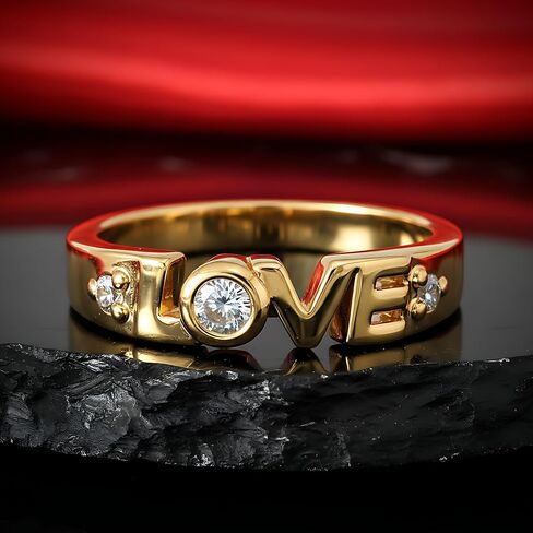 مجوهرات LIFETIME JEWELRY مكعب زركونيا LOVE خاتم ذهبي للنساء - خاتم وعد بثلاثة أحجار مطلي بالذهب الحقيقي عيار 24 قيراط - خاتم خطوبة ماسي مقلد - صنع في الولايات المتحدة الأمريكية مع استبدال مدى الحياة in Kuwait