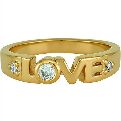 مجوهرات LIFETIME JEWELRY مكعب زركونيا LOVE خاتم ذهبي للنساء - خاتم وعد بثلاثة أحجار مطلي بالذهب الحقيقي عيار 24 قيراط - خاتم خطوبة ماسي مقلد - صنع في الولايات المتحدة الأمريكية مع استبدال مدى الحياة in Kuwait