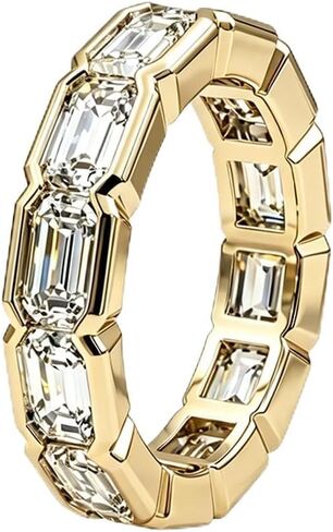 Moissanite Eternity Band Rings for Women, GRA Certified Emerald Cut 3x5mm D Color VVS1 Lab Created Diamond Wedding Band, s925 Sterling Silver Anniversary Engagement Stackable Ring in Saudi Arabia