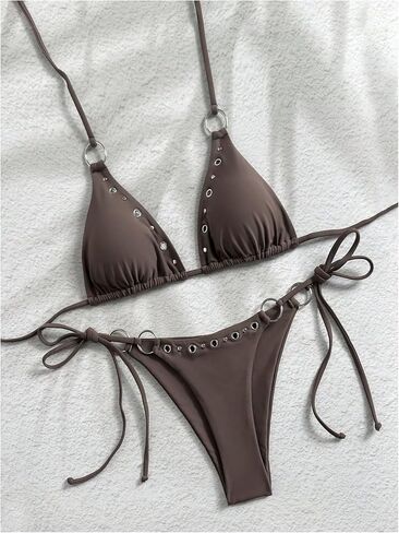 RoseSeek Women's 2 Piece Grommet Eyelet Bikini Sets Metal Ring Linked String Swimsuits Y2k Cheeky Bikinis in Kuwait