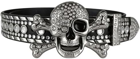 Rhinestone Skull Belt Men Women Skull Rhinestone Belt Studded Punk Y2k Belts Western Cowgirl Belts in Saudi Arabia
