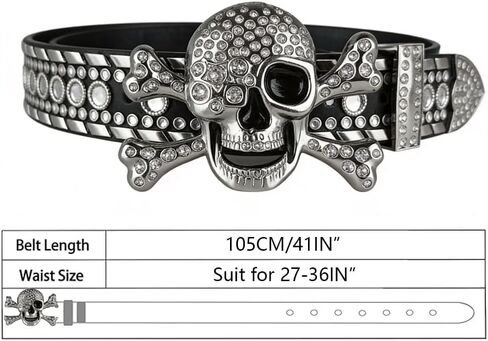 Rhinestone Skull Belt Men Women Skull Rhinestone Belt Studded Punk Y2k Belts Western Cowgirl Belts in Saudi Arabia