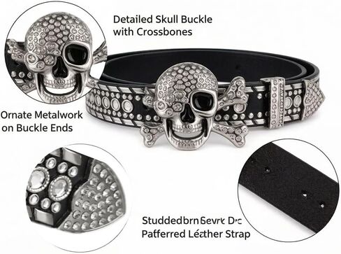 Rhinestone Skull Belt Men Women Skull Rhinestone Belt Studded Punk Y2k Belts Western Cowgirl Belts in Saudi Arabia