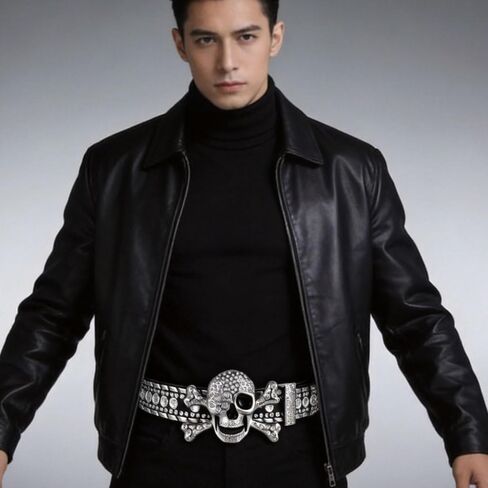 Rhinestone Skull Belt Men Women Skull Rhinestone Belt Studded Punk Y2k Belts Western Cowgirl Belts in Saudi Arabia