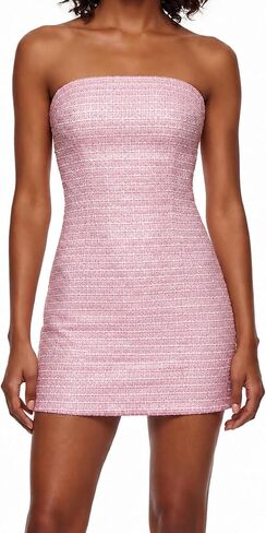 Women Tweed Strapless Bodycon Dress Elegant Pink White Plaid Tube Short Mini Party Dresses in Kuwait