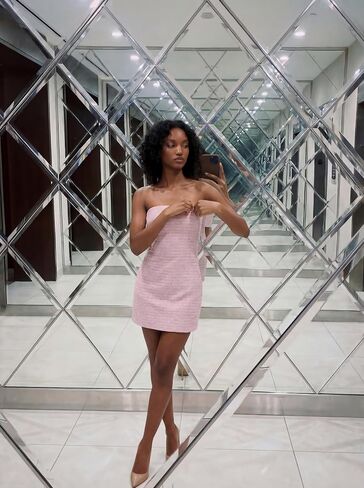 Women Tweed Strapless Bodycon Dress Elegant Pink White Plaid Tube Short Mini Party Dresses in Kuwait