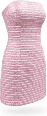 Women Tweed Strapless Bodycon Dress Elegant Pink White Plaid Tube Short Mini Party Dresses in Kuwait